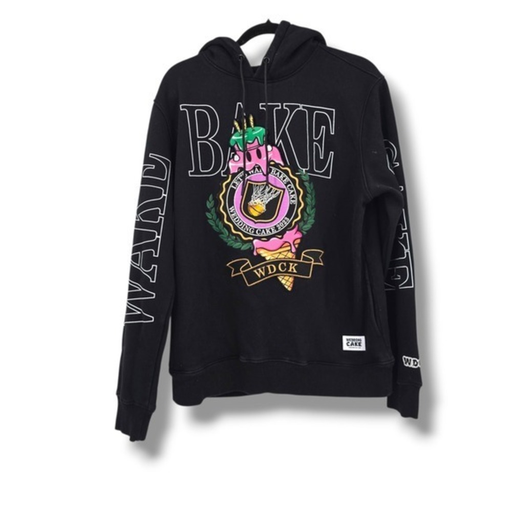 Wedding‎ Cake Wake Bake Cake Hoodie Men's Black Graphic Pullover Size Large